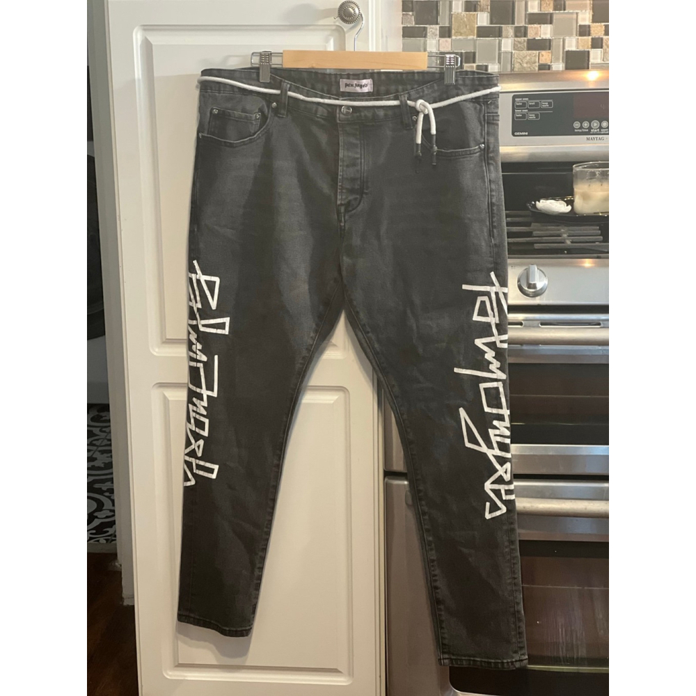 Palm Angels Black Faded Jeans with Rope Belt